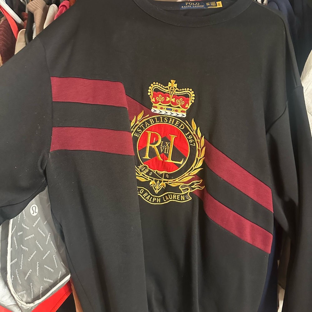 Ralph Lauren Black Sweatshirt with Red and Gold Emblem
